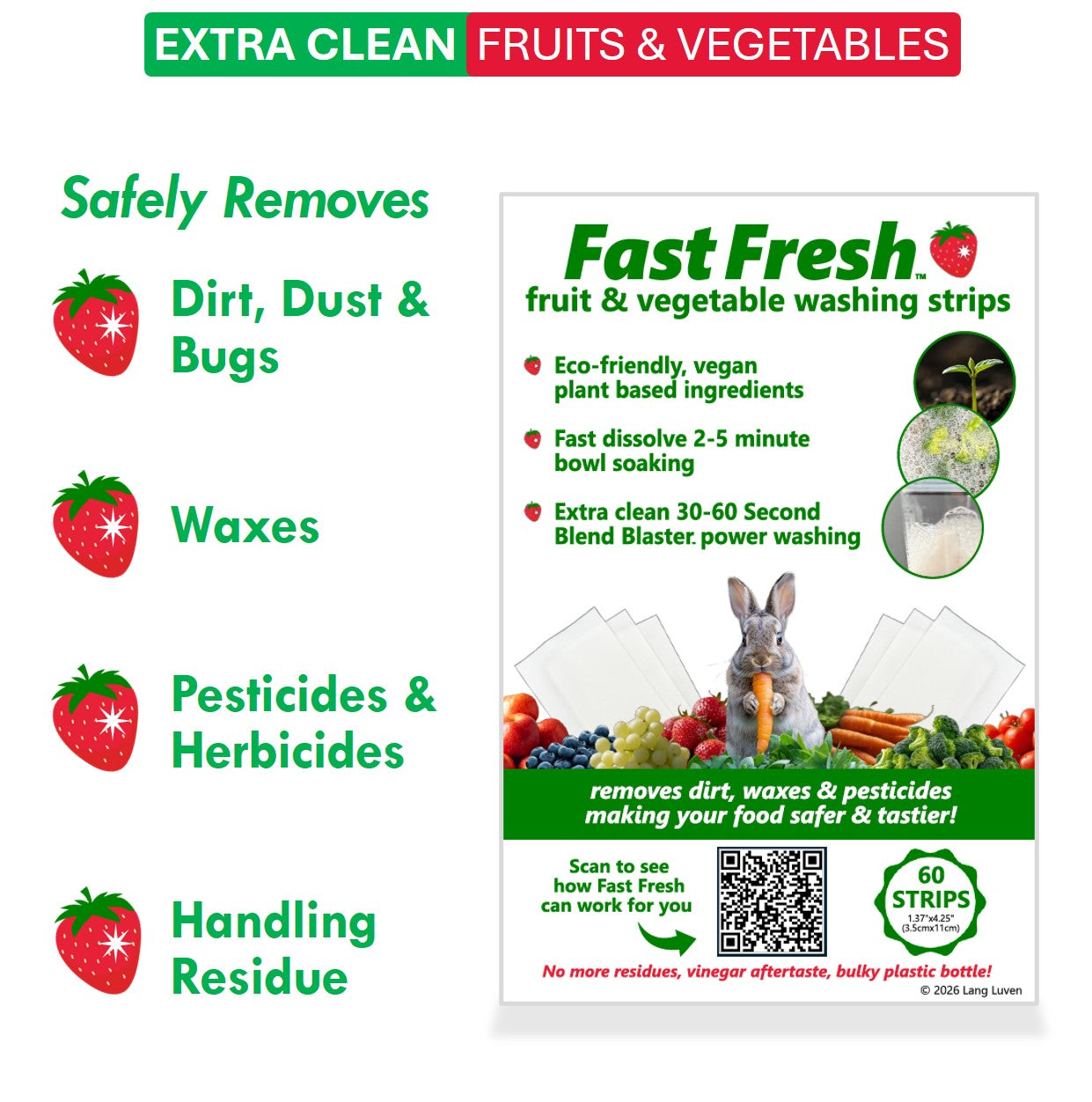 Fast Fresh Fruit & Vegetable Washing Strips - Pack of 60