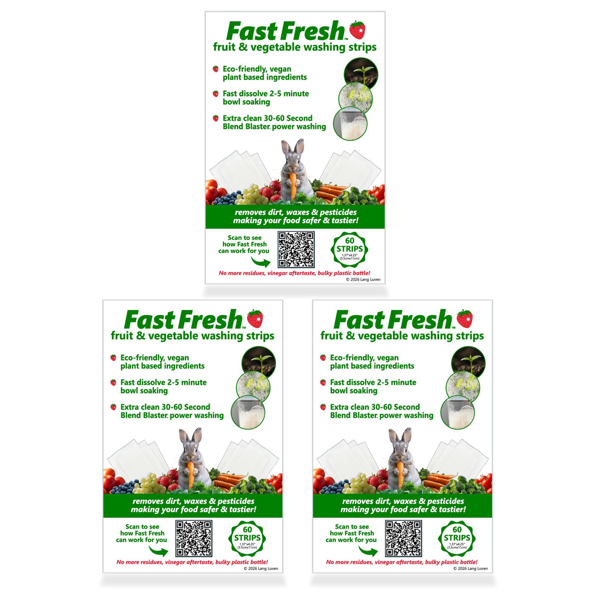 Fast Fresh Fruit & Vegetable Washing Strips - 3 Packs of 60